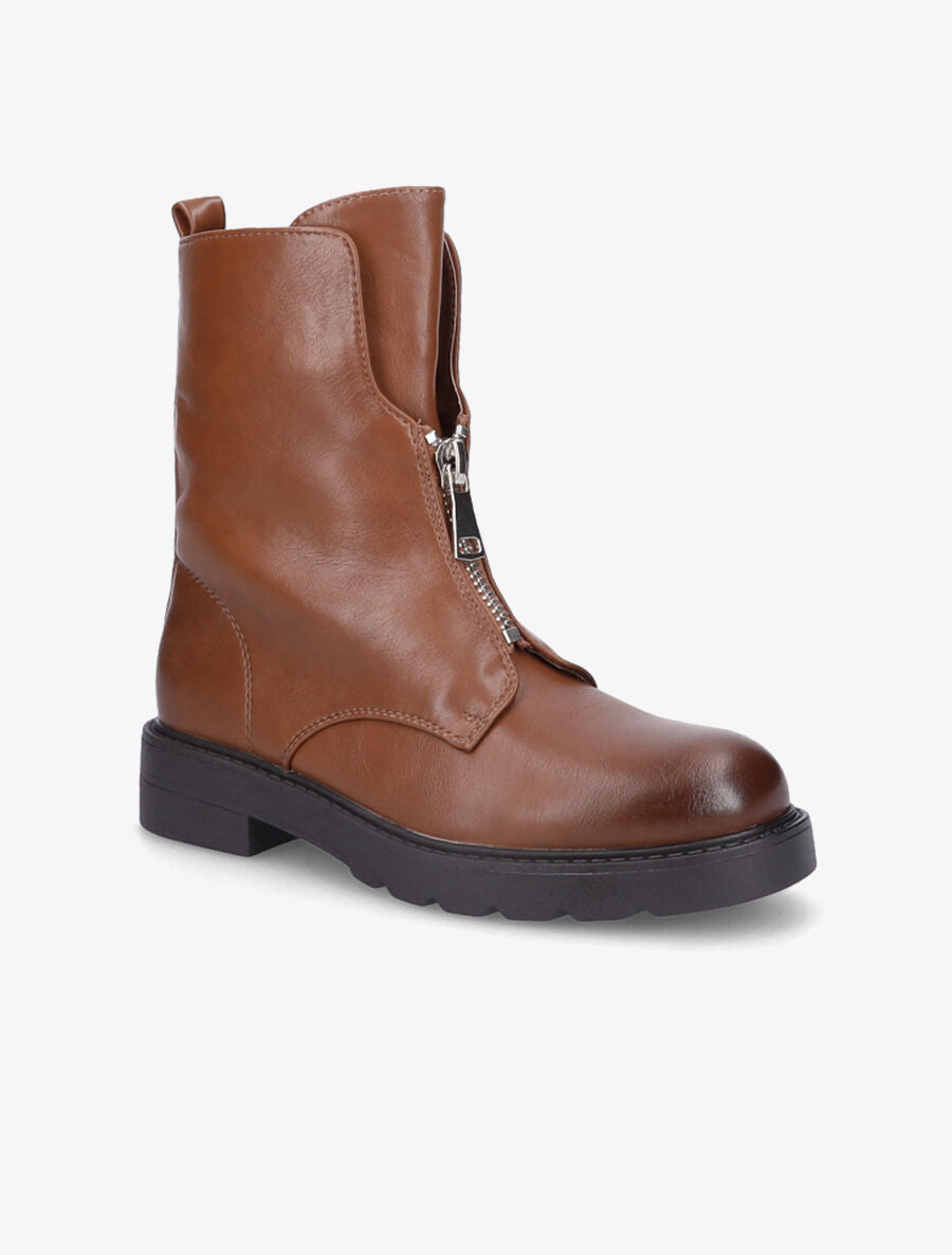 Bottines à zip en simili - Camel - 2