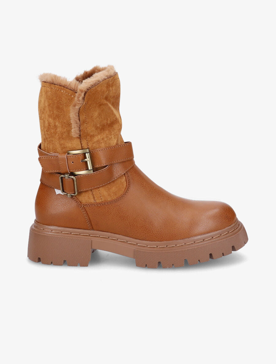 Bottines fourrées bi-matière - Camel - 1