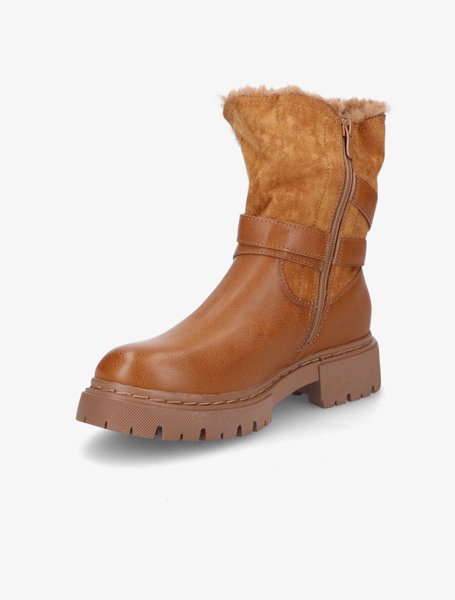 Bottines fourrées bi-matière - Camel - 3