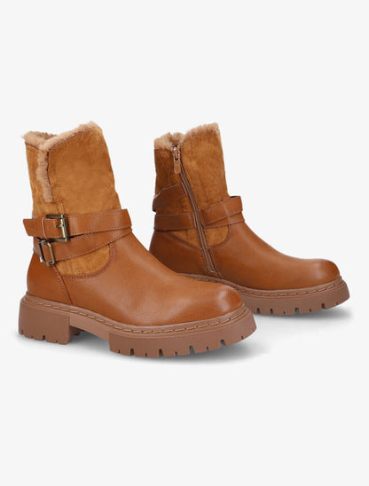 Bottines fourrées bi-matière - Camel - 4