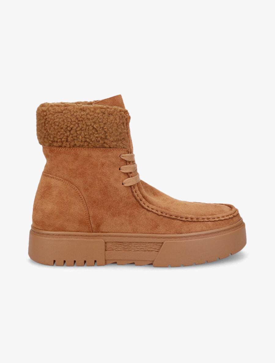 Boots lacées en suédine - Camel - 5