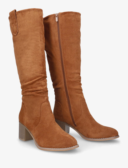 Bottes fourrées en suédine effet plissé - Camel - 4