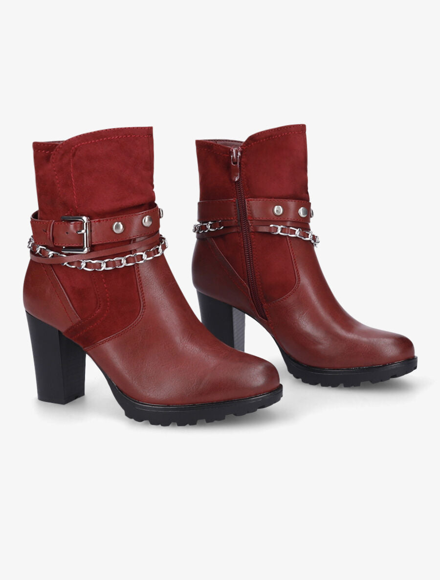 Bottines à chaîne et clous - Bordeaux - 4