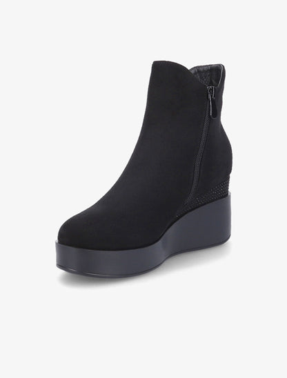 Bottines compensées en suédine à strass - Noir - 3