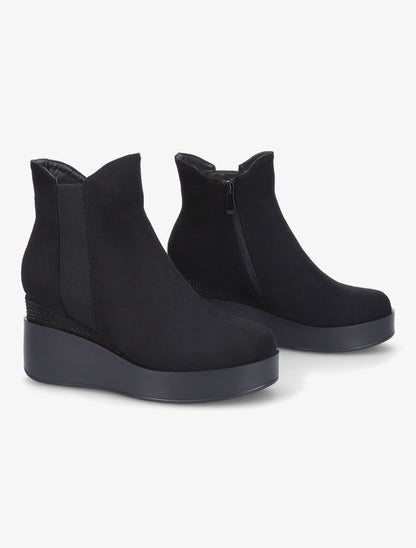 Bottines compensées en suédine à strass - Noir - 4