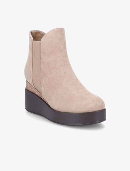 Bottines compensées en suédine à strass - Beige - 2