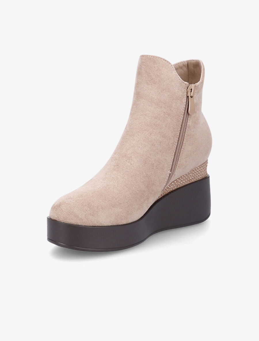 Bottines compensées en suédine à strass - Beige - 3