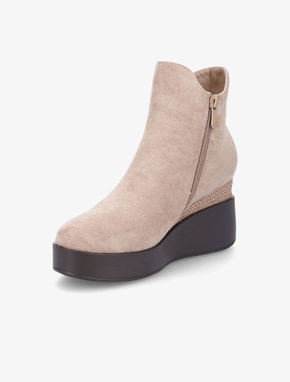 Bottines compensées en suédine à strass - Beige - 3