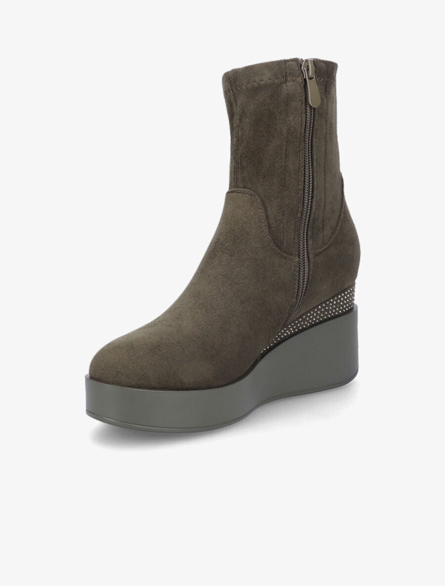 Bottines compensées à strass - Kaki - 3