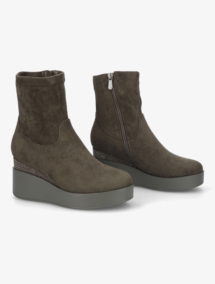 Bottines compensées à strass - Kaki - 4