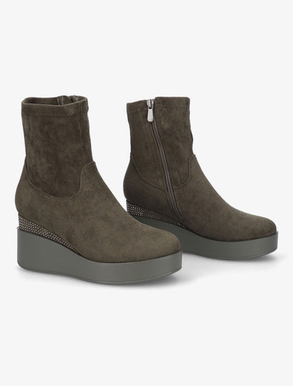 Bottines compensées à strass - Kaki - 4
