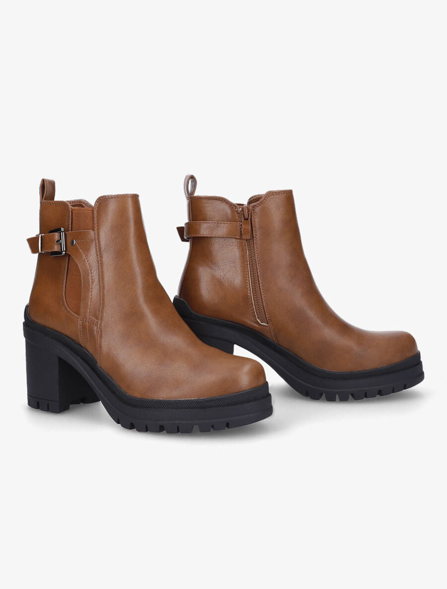 Bottines élastiquées à talon - Camel - 4