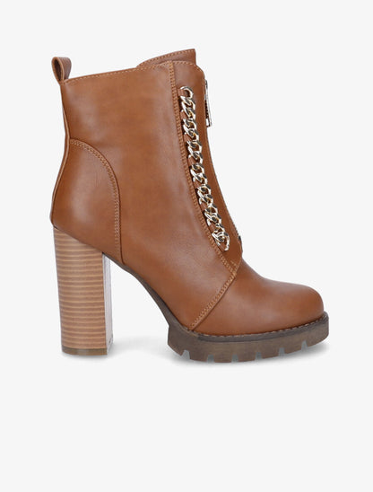 Bottines à talon et chaînes - Camel - 1