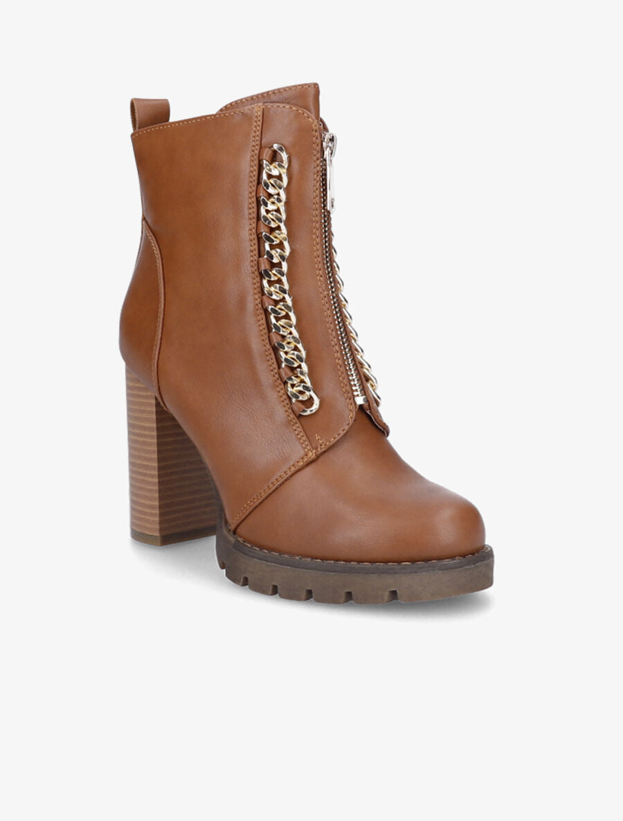 Bottines à talon et chaînes - Camel - 2