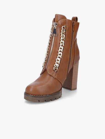 Bottines à talon et chaînes - Camel - 3
