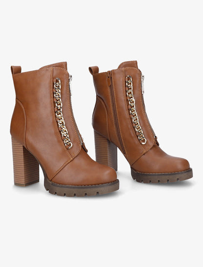 Bottines à talon et chaînes - Camel - 4