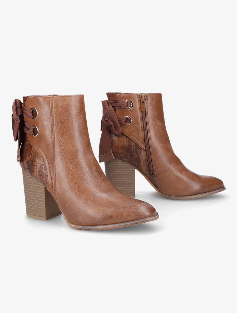 Bottines en simili à contrefort croco - Camel - 4
