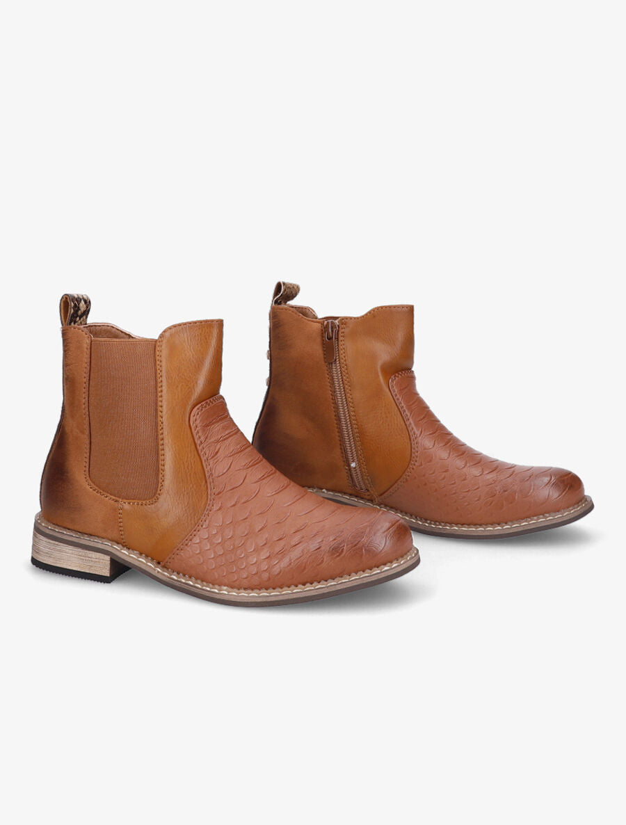 Bottines élastiquées effet python - Camel - 4