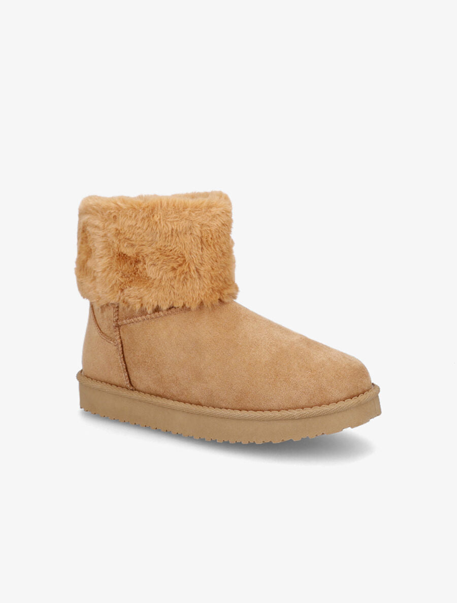 Bottines en suédine et fourrure - Camel - 2