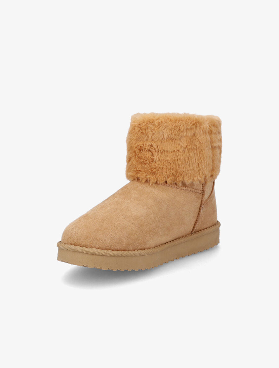 Bottines en suédine et fourrure - Camel - 3