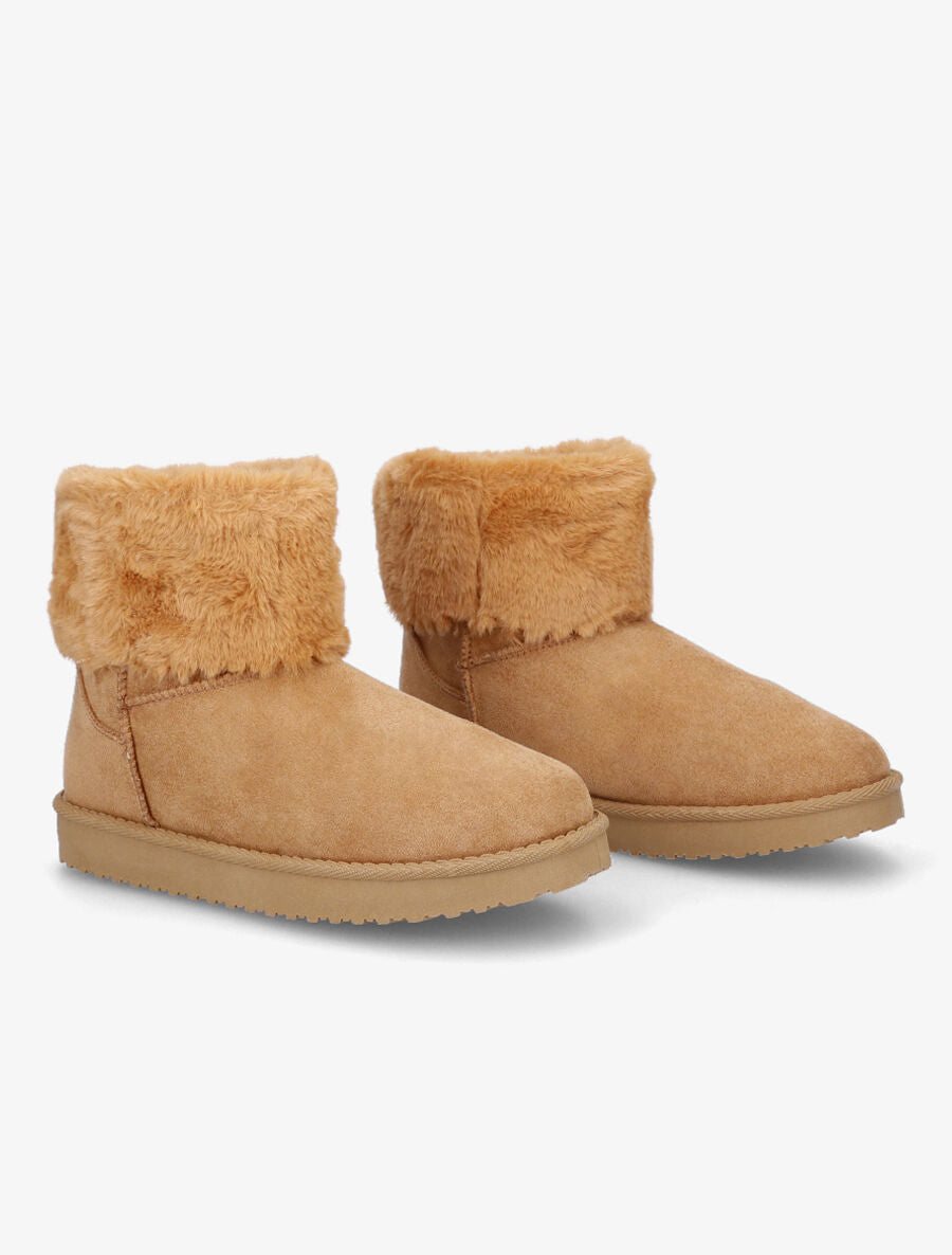 Bottines en suédine et fourrure - Camel - 4