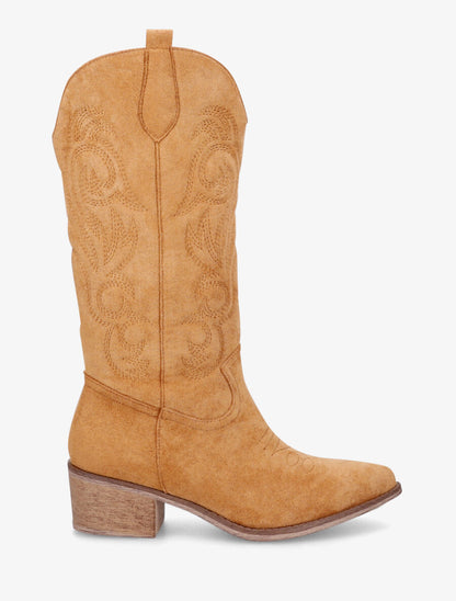 Bottes style santiags en suédine - Camel - 1
