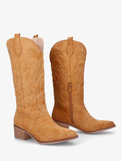 Bottes style santiags en suédine - Camel - 4