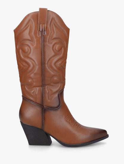 Bottes à talons style santiags - Camel - 1