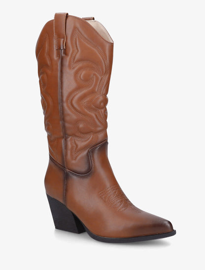 Bottes à talons style santiags - Camel - 2