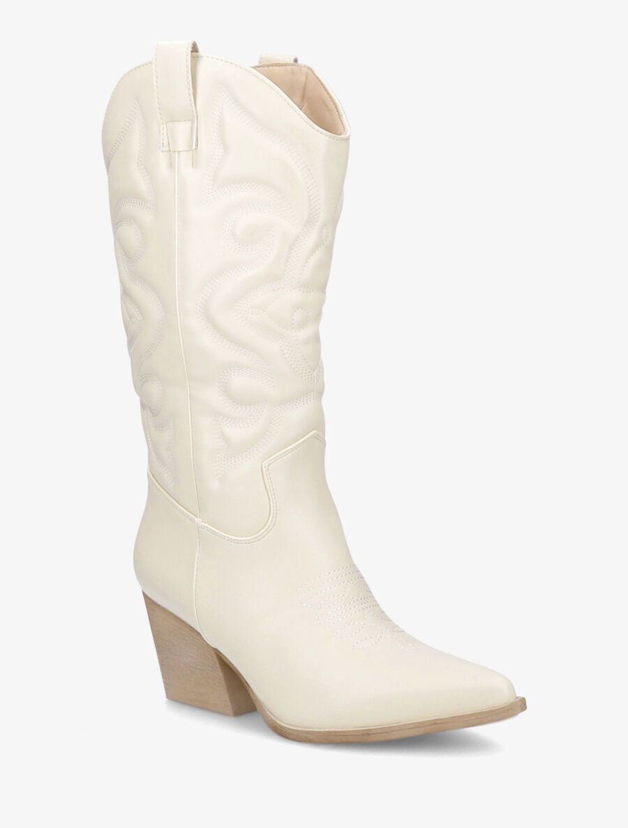 Bottes à talons style santiags - Écru - 2
