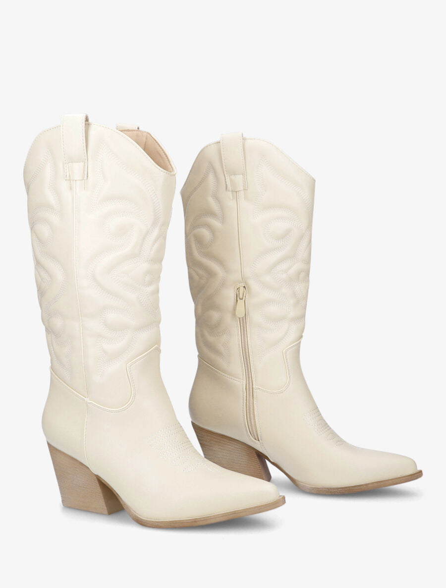 Bottes à talons style santiags - Écru - 4