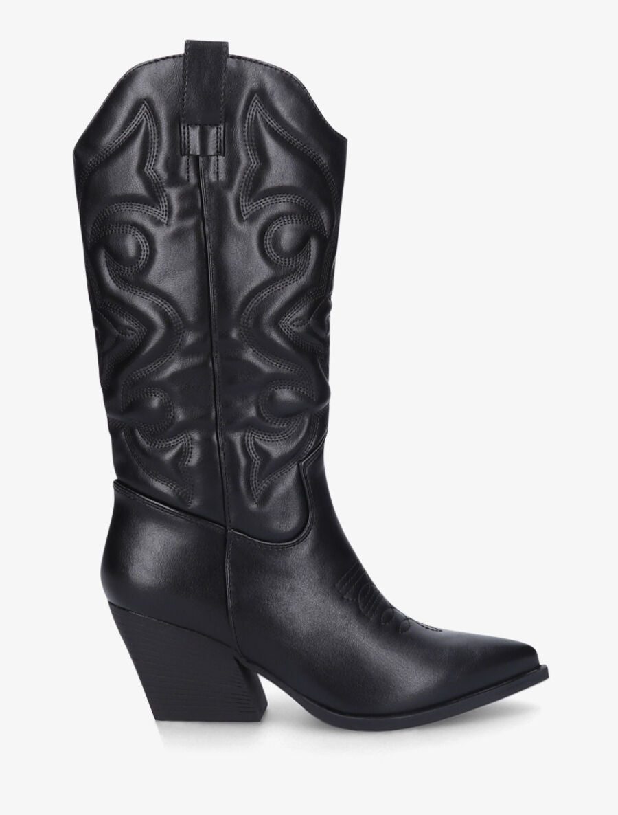 Bottes à talons style santiags - Noir - 1