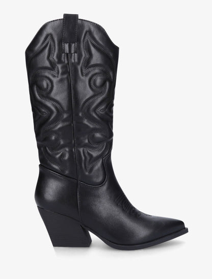 Bottes à talons style santiags - Noir - 1