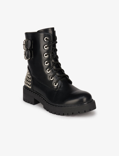 Boots cloutées à double sangles - Noir - 3