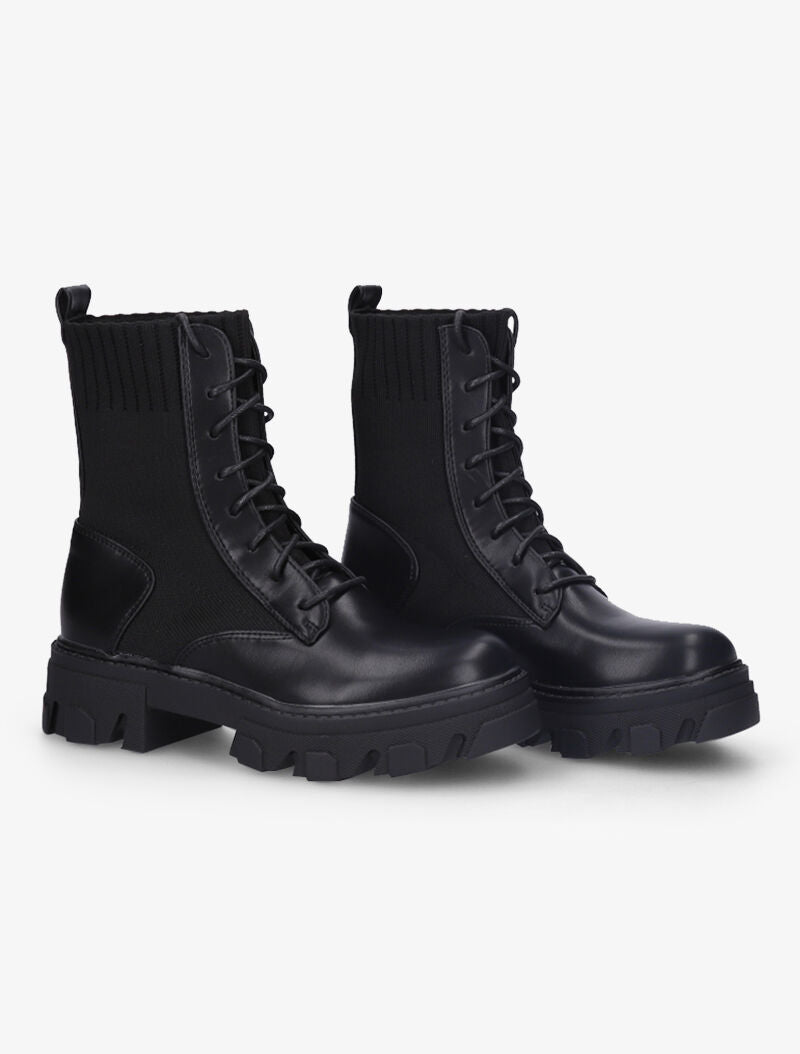 Bottines bi-matière à lacets - Noir - 1