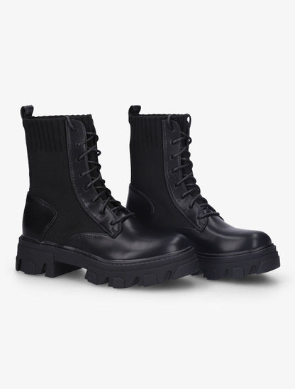 Bottines bi-matière à lacets - Noir - 1