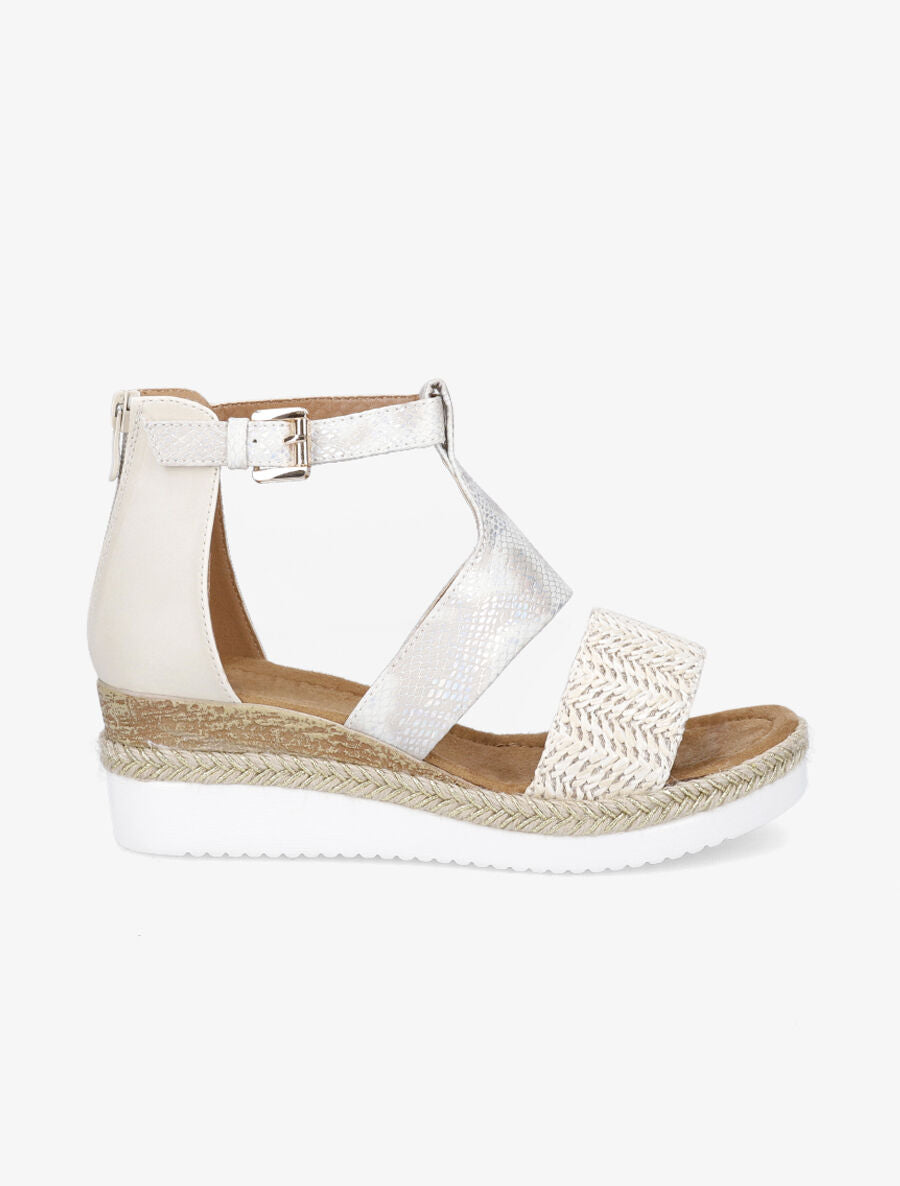 Sandales compensées effet python - Beige - 5