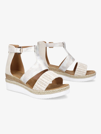 Sandales compensées effet python - Beige - 4