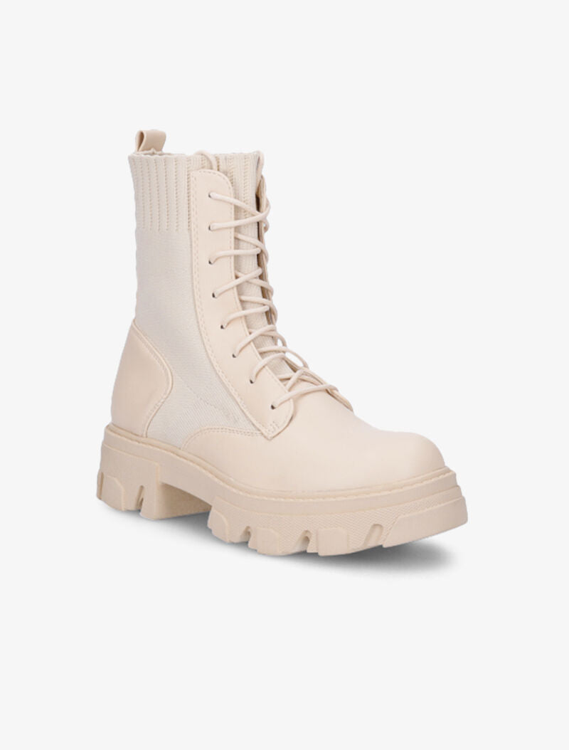 Bottines bi-matière à lacets - Beige - 3