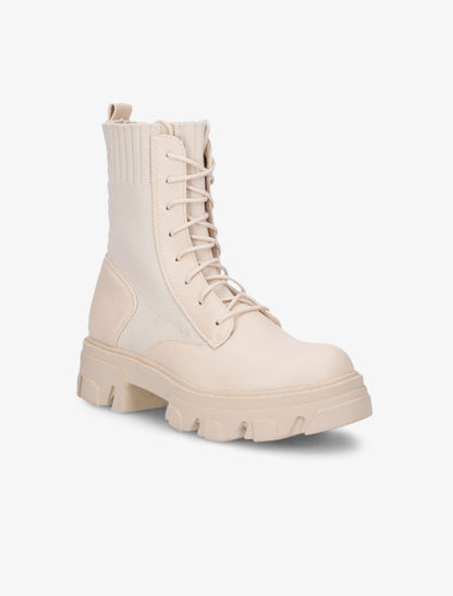 Bottines bi-matière à lacets - Beige - 3