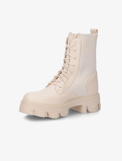 Bottines bi-matière à lacets - Beige - 4