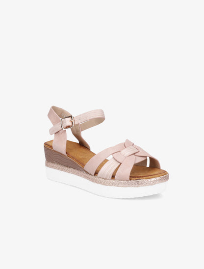 Sandales en simili talon compensé tressé - Rose - 2