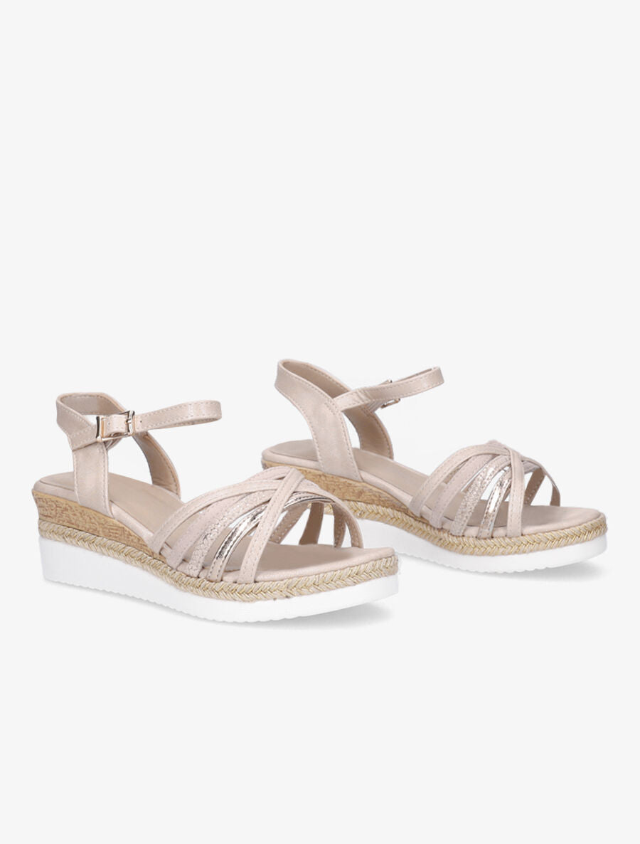 Sandales compensées en suédine - Beige - 5