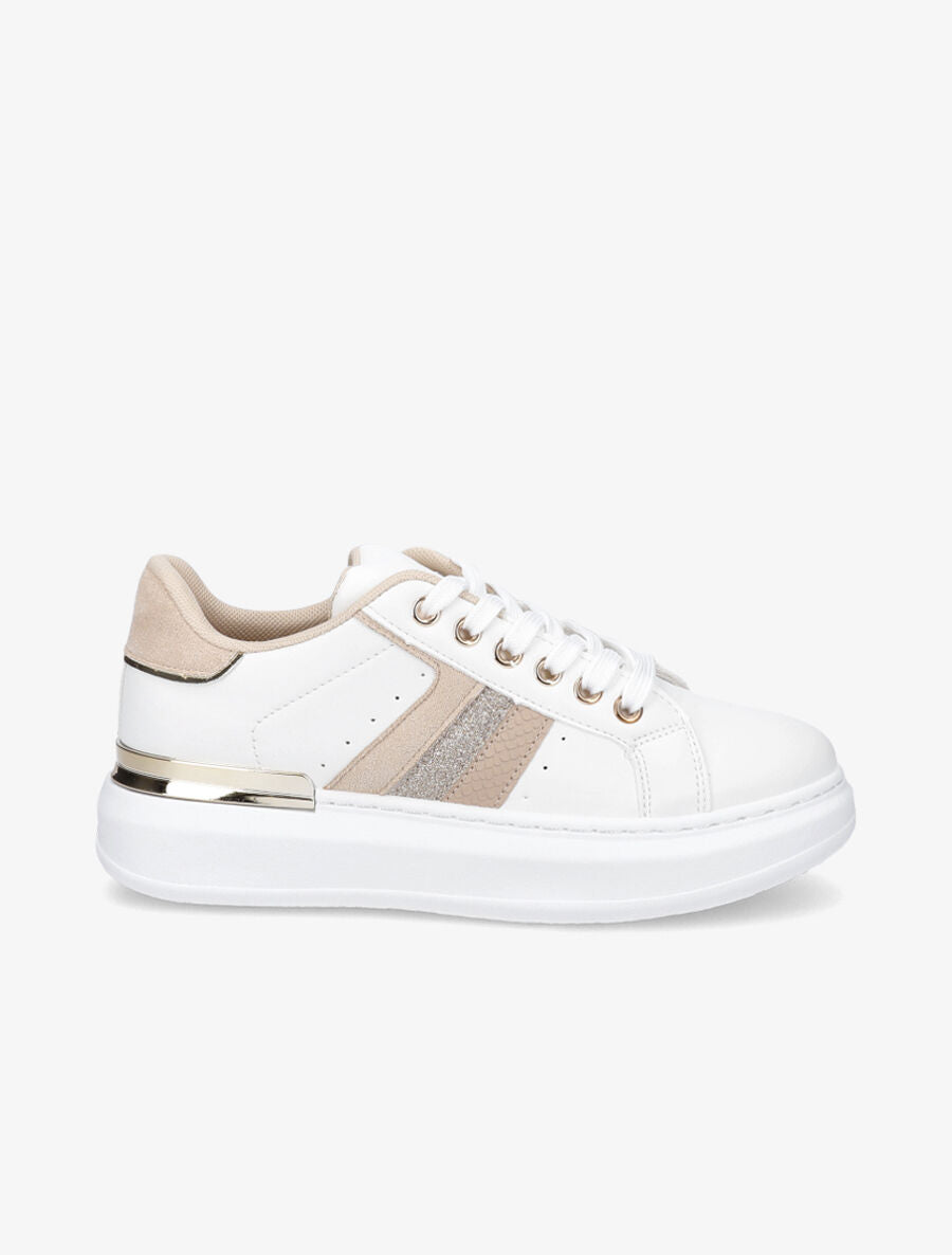 Tennis en simili à semelle épaisse - Beige - 5