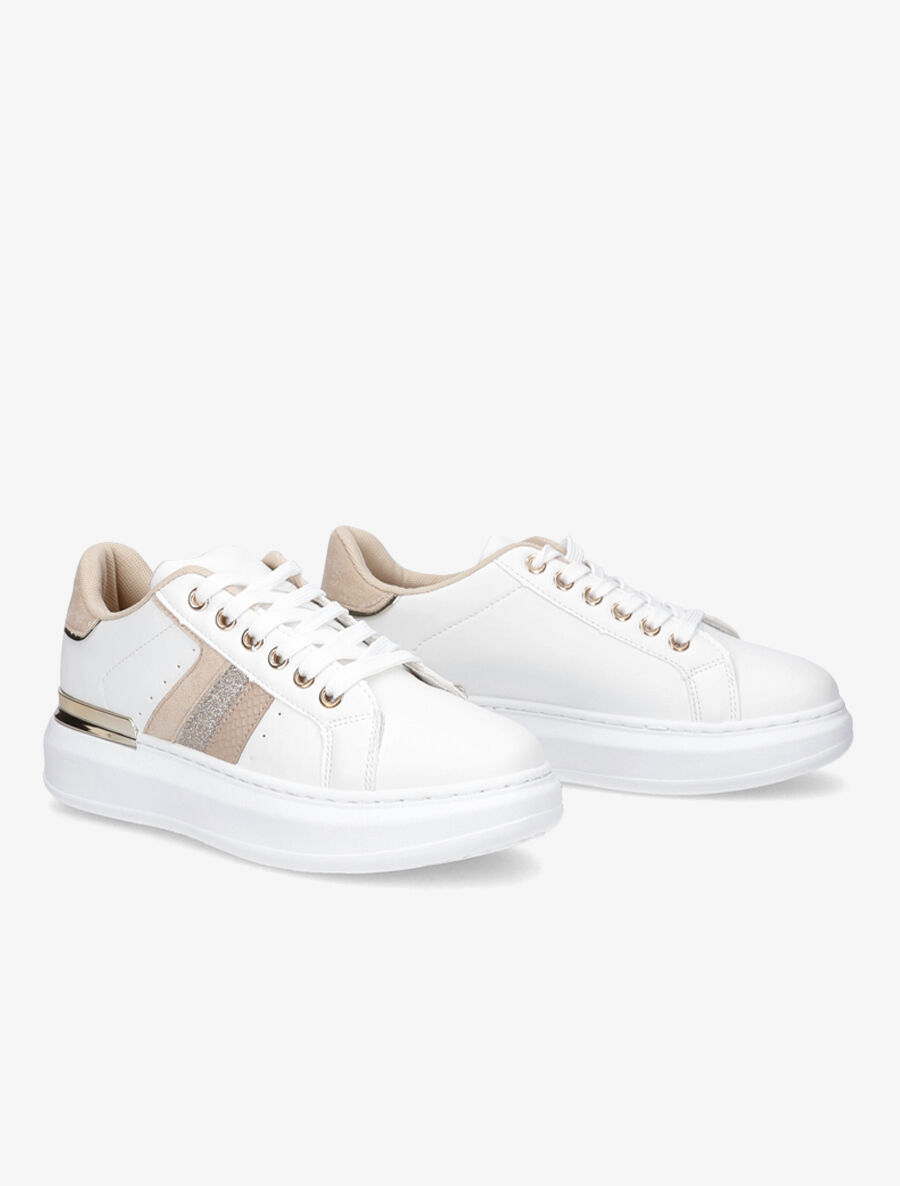 Tennis en simili à semelle épaisse - Beige - 4