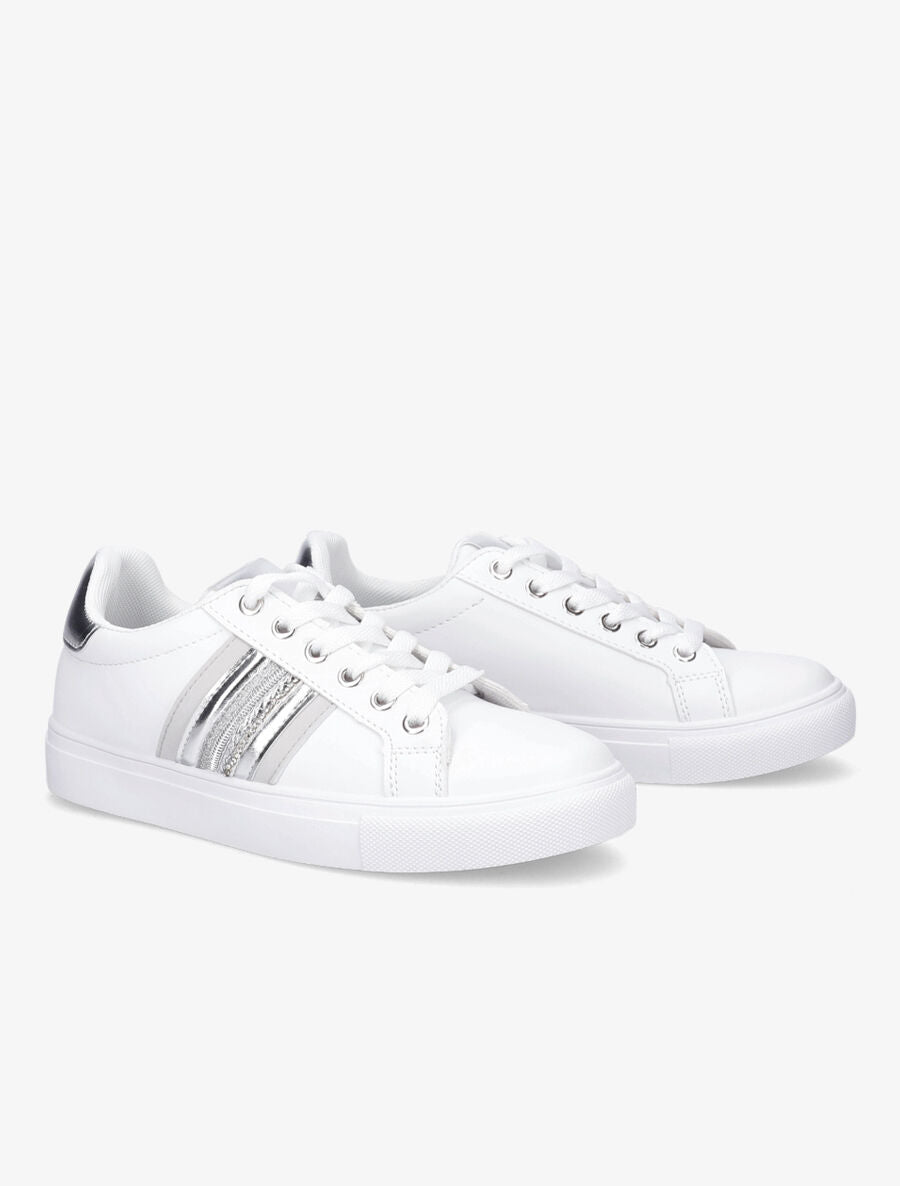 Sneakers en simili à contrefort contrastant - Argent - 4