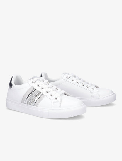 Sneakers en simili à contrefort contrastant - Argent - 4