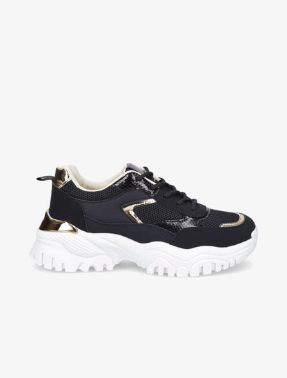 Sneakers à contrefort contrastant et détail métallique - Noir - 1