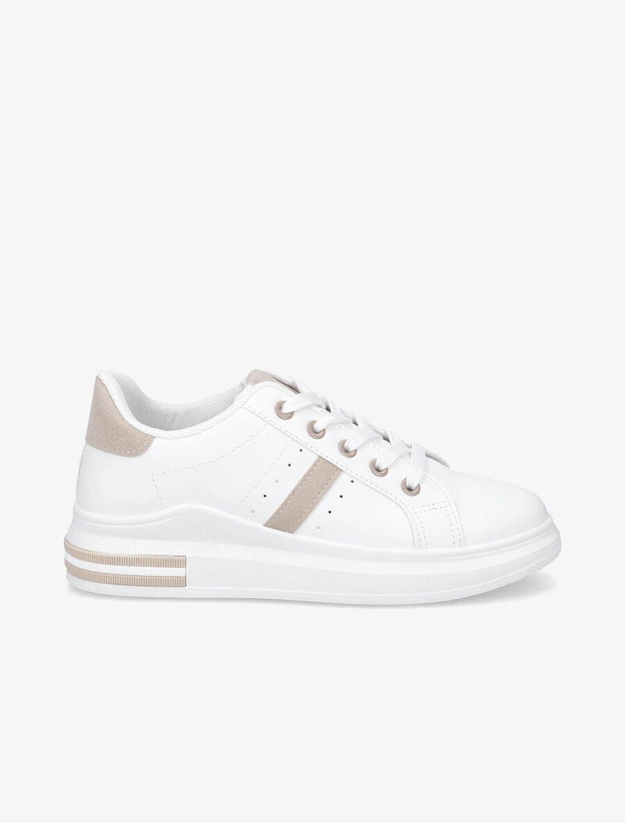 Baskets classiques en simili - Blanc/beige - 1