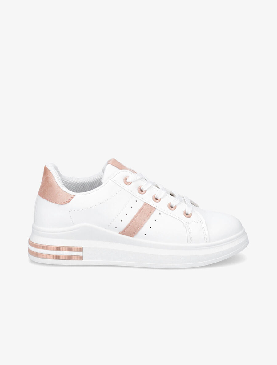 Baskets classiques en simili - Blanc/rose - 5